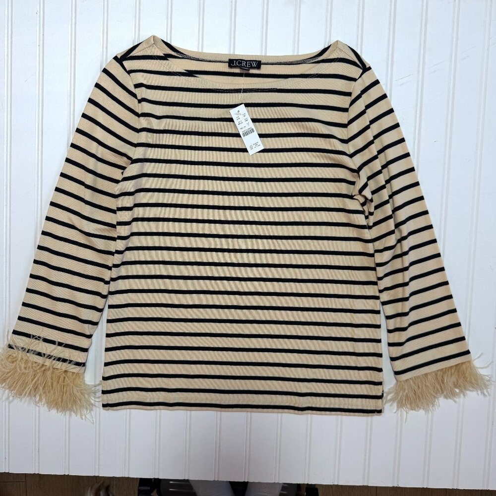 NWT J.Crew 2023 Feather-trim long-sleeve shirt in stripe size s